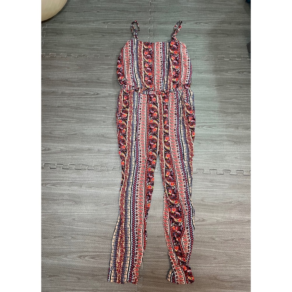 Sans Souci Womens Boho Paisley‎ Floral Jumpsuit Red Blue Large Sleeveless